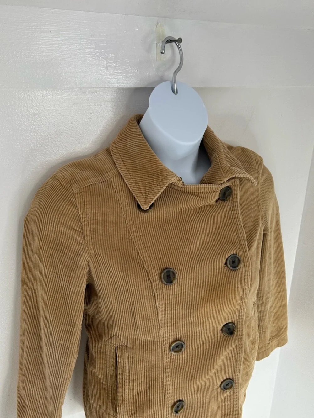 Vintage Gap Jacket Womens Medium Brown Corduroy Peacoat Trench Lined 90s‎ Y2K